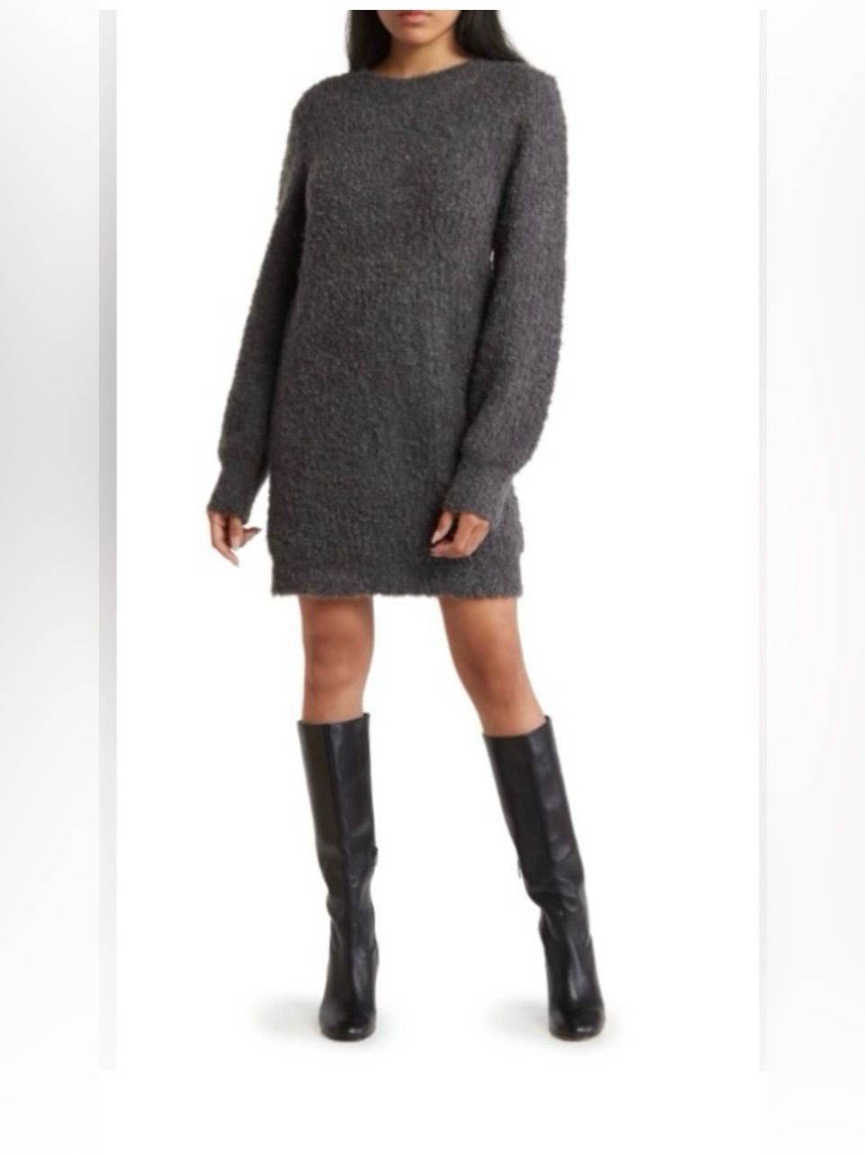 Blu Pepper Charcoal Fuzzy Sweater Mini Dress Small Nwt